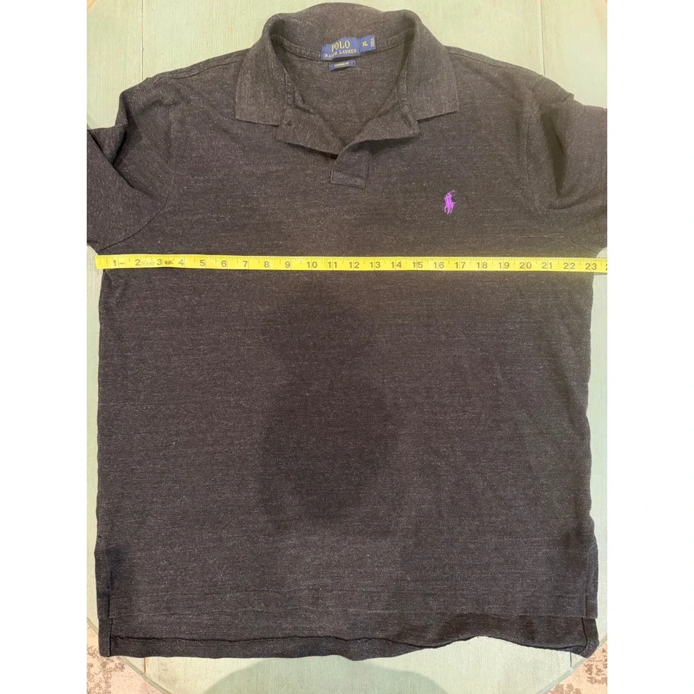 Polo Ralph Lauren Mens XL Custom Fit Long Sleeve Polo Shirt Charcoal Grey Purple